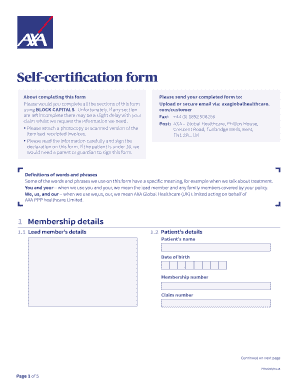  Axa Ppp Healthcare International Self Certification Form 2018-2024