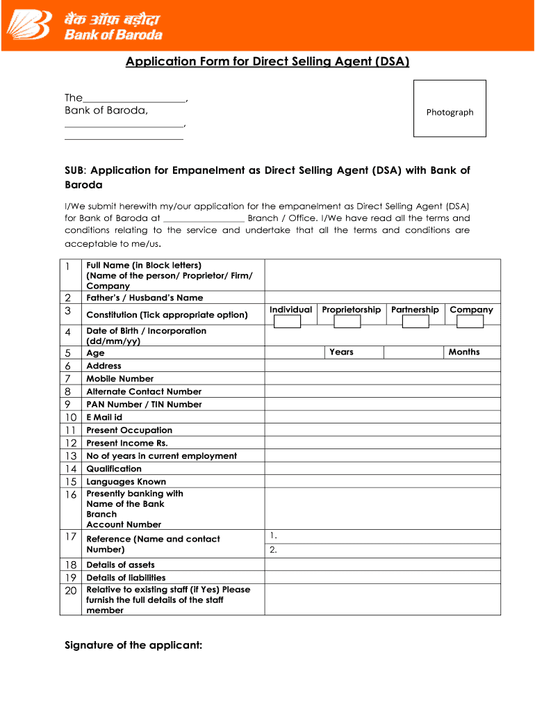 Application Form for Direct Selling Agent DSA