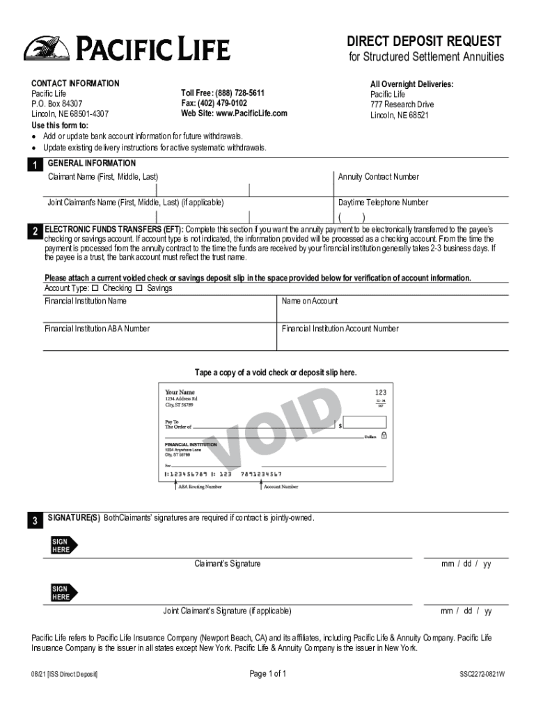  DIRECT DEPOSIT REQUEST for Structured Settlement a 2021-2024