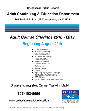 ADULT EDUCATION HOME PAGE Chesapeake City Public Schools  Form