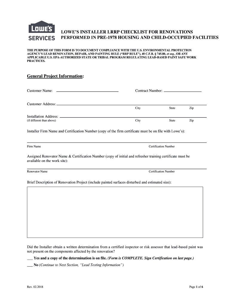 Lowes Lrrp Checklist  Form