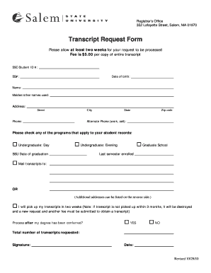 Get and Sign Transcript Request Form 102910 DOC 2010-2022