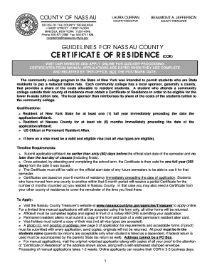 Guidelines for Nassau County Certificate of Residence Certificate of Residence Guidelines  Form