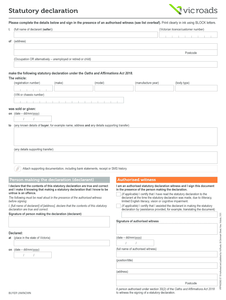 Vicroads Statutory Declaration Form