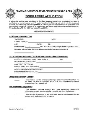 Sea Base Scholarship Fillable  Form