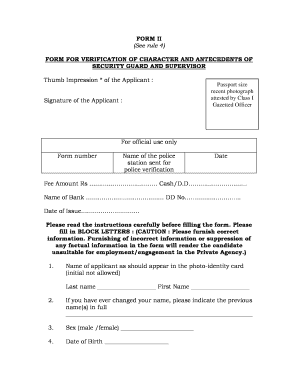 Character and Antecedent Certificate  Form