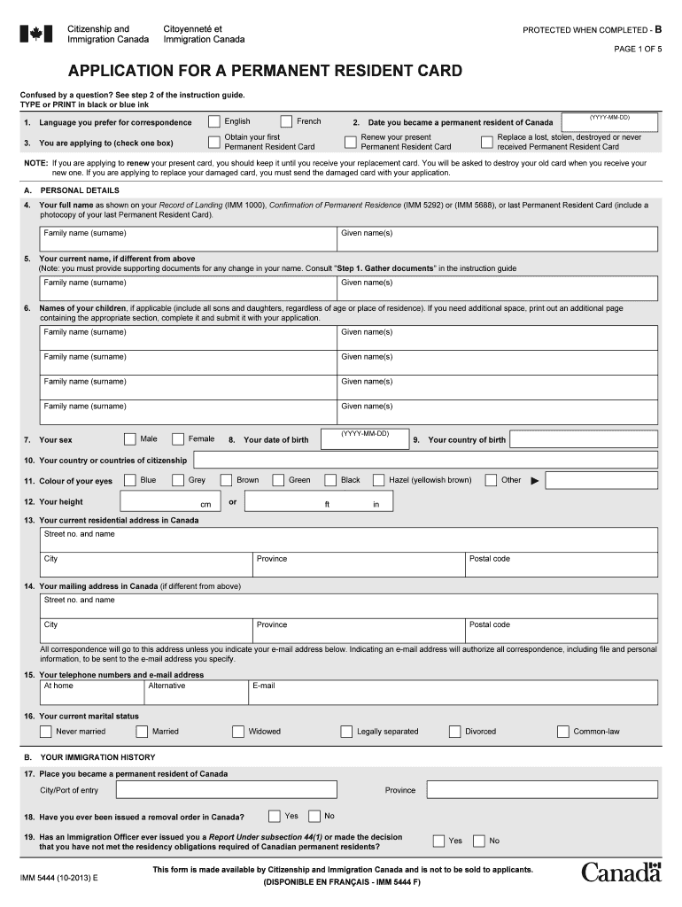  Card Canada Application Form 2013