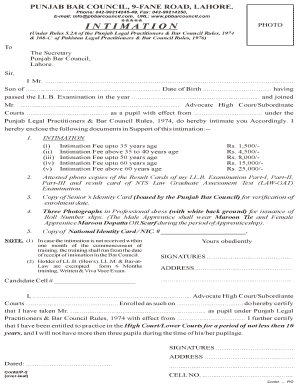 2nd Intimation Form Punjab Bar Council