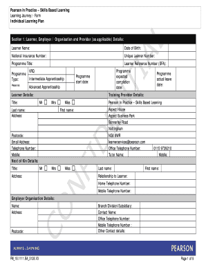 Individual Learning Plan Apprenticeship Programme Form