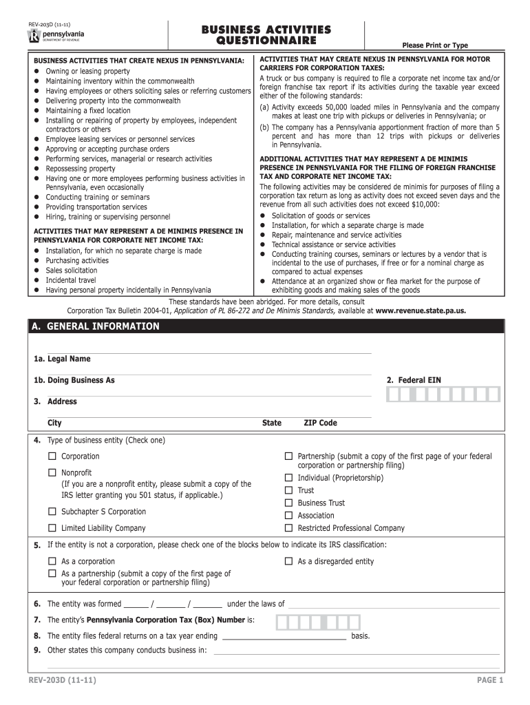  Pennsylvania Questionnaire 2011