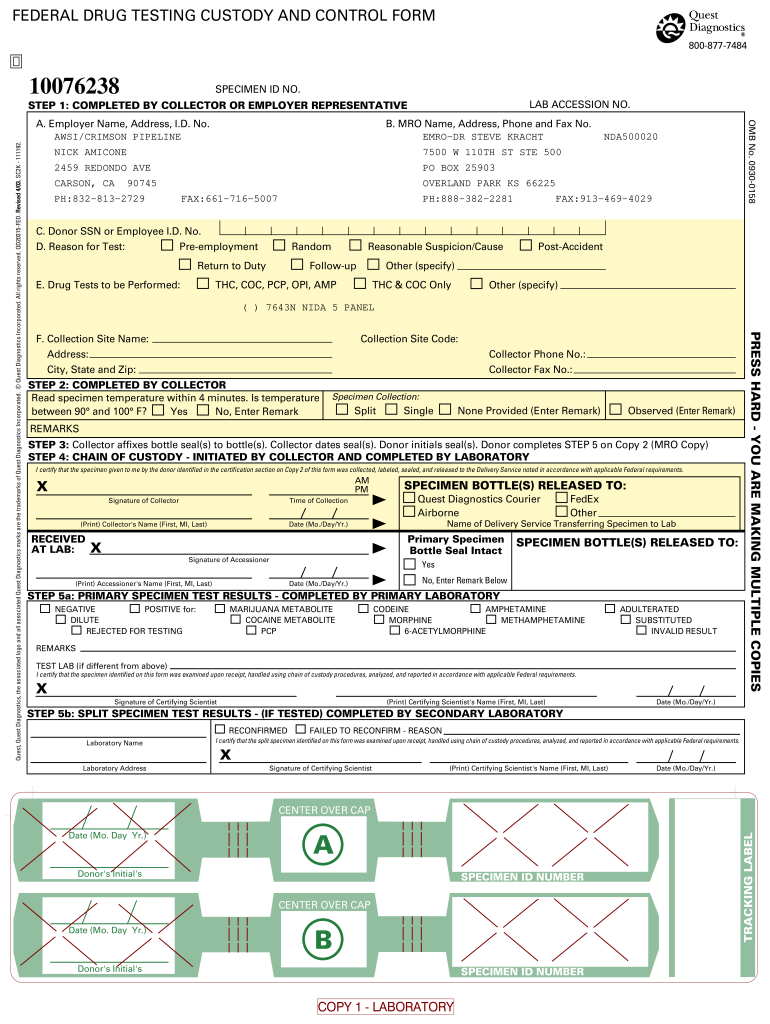 Federal Drug Testing Custody and Control Form
