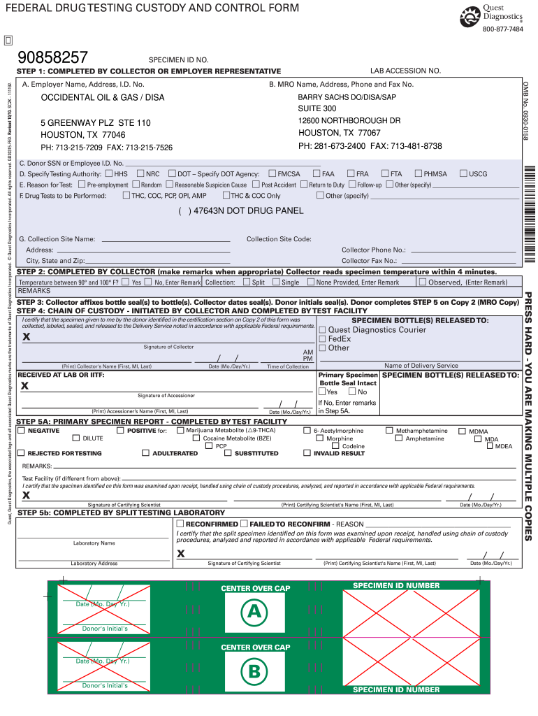 Federal Drug Testing Custody and Control Form