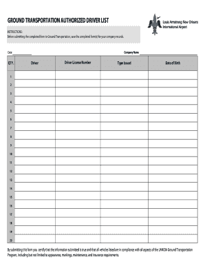 Driver List Template  Form