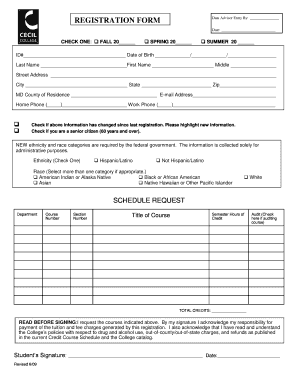 REGISTRATION FORM Cecil College Cecil