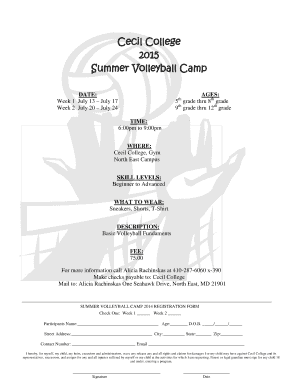 Summer Volleyball Camp Registration Form Cecil College