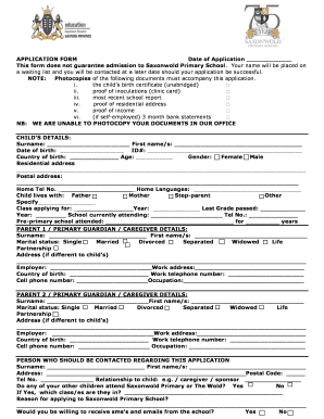 Saxonwold Primary App Form