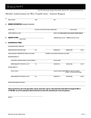 Alliant Credit Union Wire Transfer Form