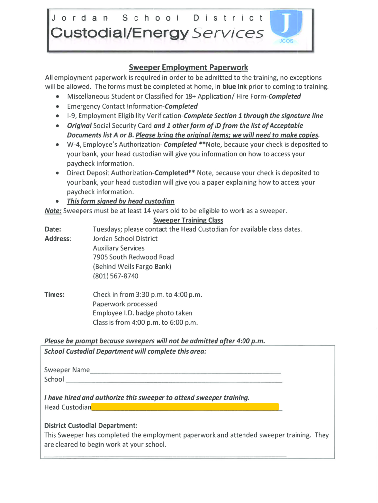 Jordan School District Sweeper Jobs  Form
