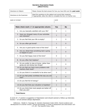 Geriatric Depression Scale Short Form Make Check Mark in