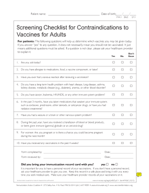 Vaccination Checklist for Adults  Form