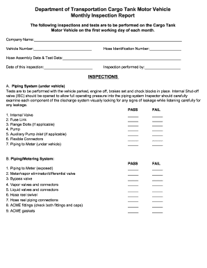 Department of Transportation Cargo Tank Motor Vehicle Monthly  Form