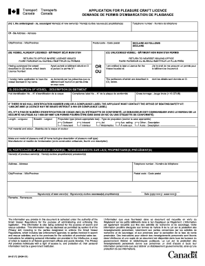 Application for Pleasure Craft Licence  Form