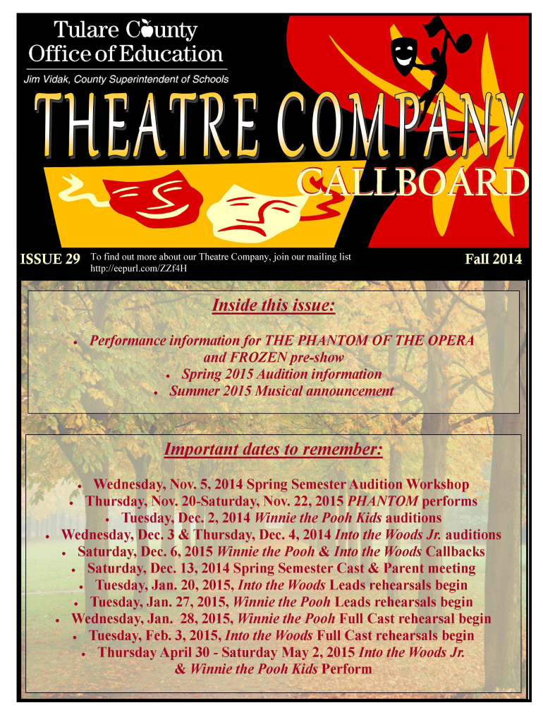 Theatre Company Callboard Newsletter  Tulare County Office of    Tcoe  Form