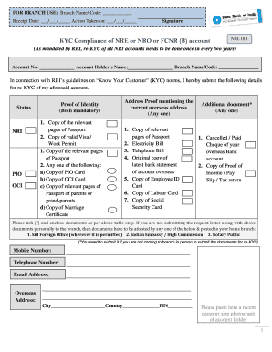 Kyc Compliance of Nre or Nro or Fcnr  Form