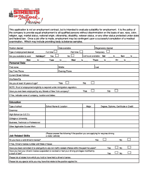 Streets of New York Job Application Form