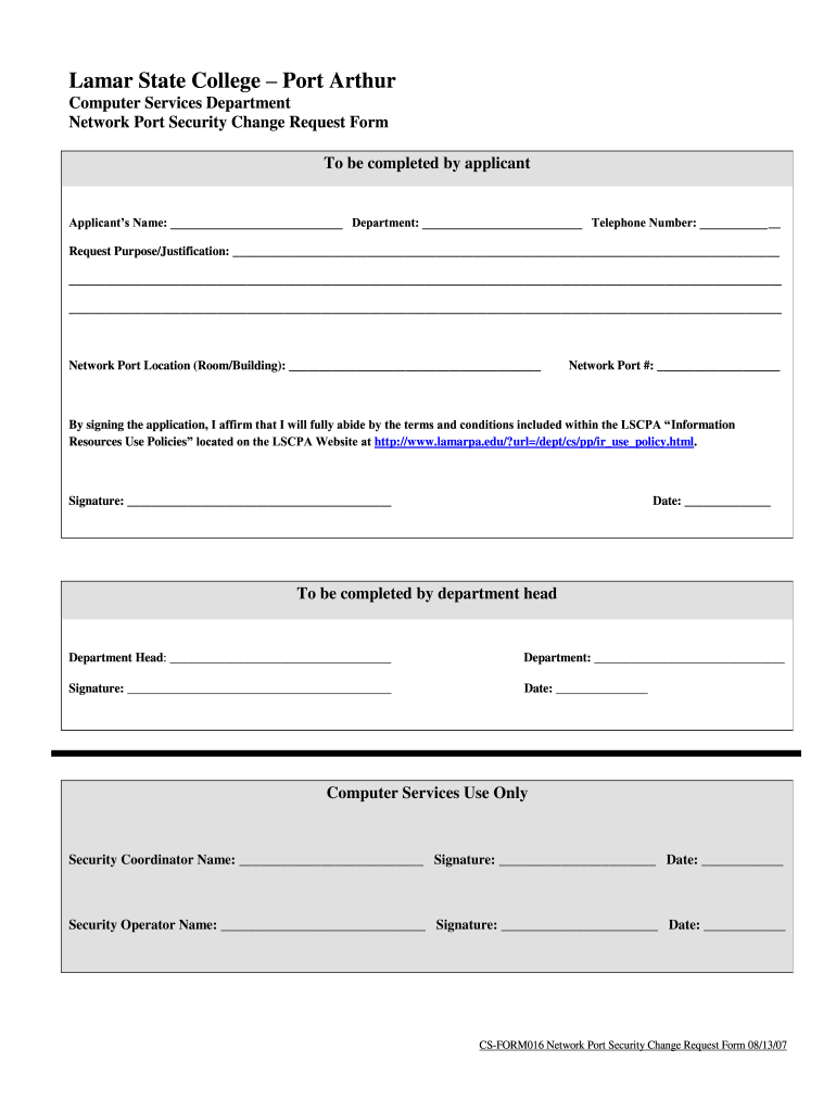  Network Port Security Change Request Form  Lamarpa 2007-2024