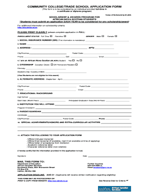 Community Collegetrade School Application Form African Canadian