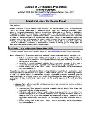 Educational Leader Application Packet Teach Louisiana Teachlouisiana  Form