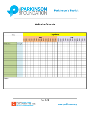 Medication Schedule Form Parkinson&#039;s Toolkit