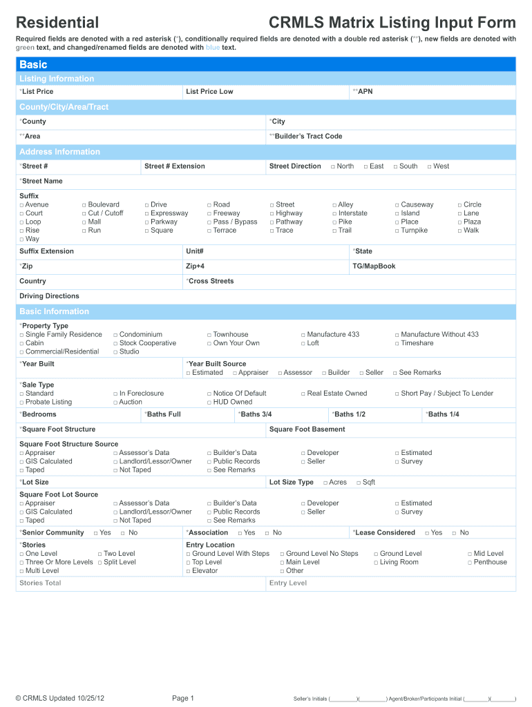 Residential CRMLS Matrix Listing Input Form