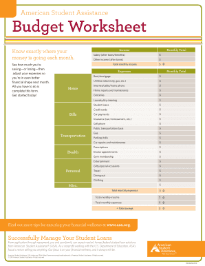 American Student Assistance Budget Worksheet  Form