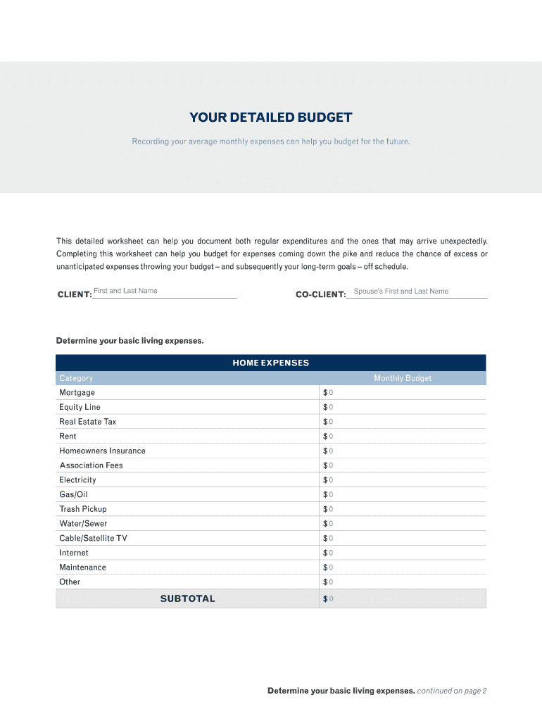  Your Detailed BBudget Worksheetb  Raymond James 2012-2024