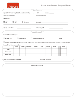 Adecco Holiday Schedule  Form