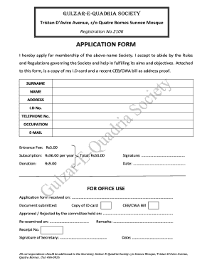 APPLICATION FORM Quatre Bornes Sunnee Masjid