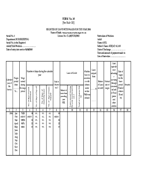 Form No 15 Register of Leave with Wages in Excel