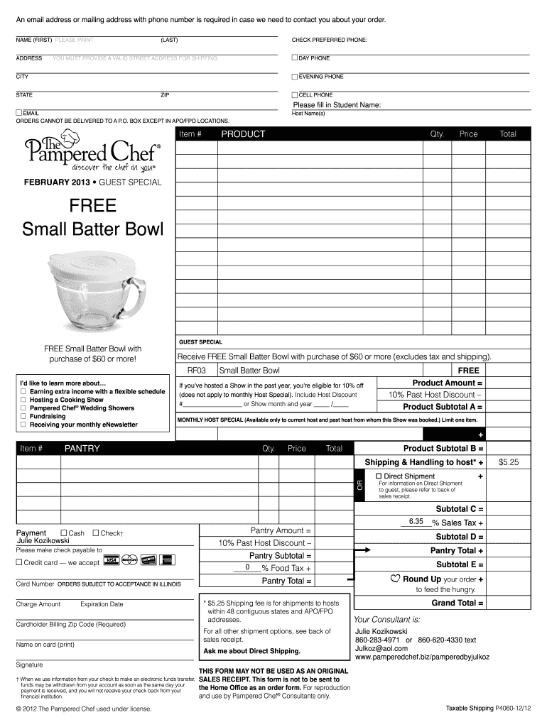 Pampered Chef Order Form