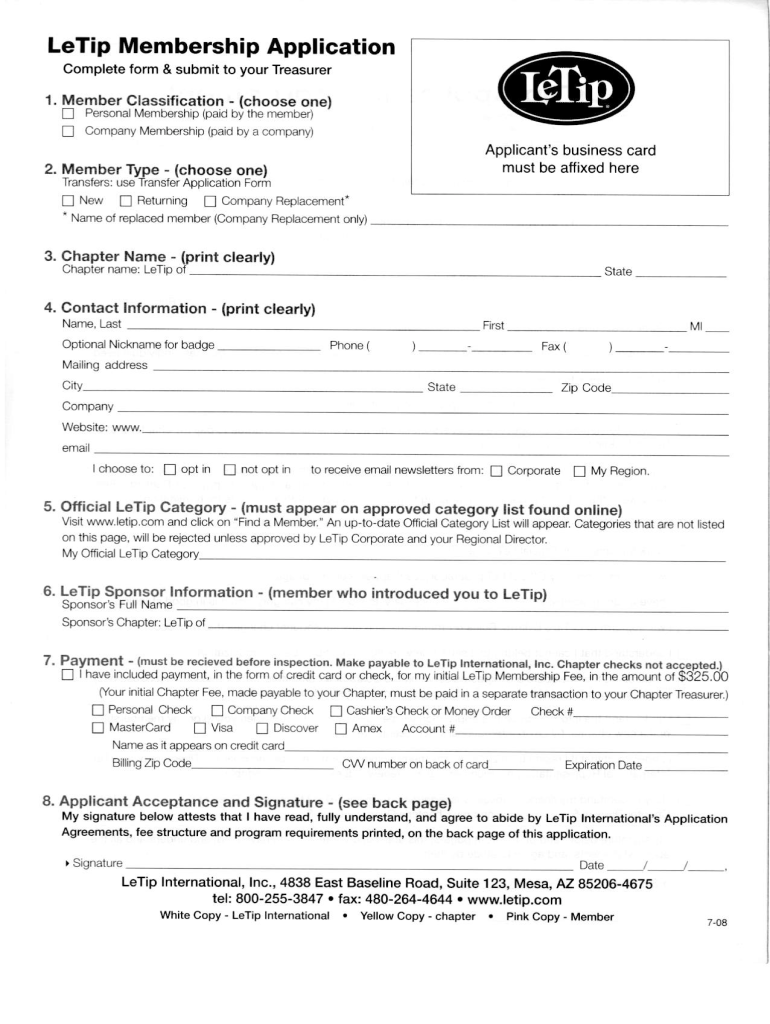  LeTip Membership Application 2008