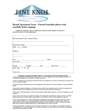 Pine Knob Rental Agreement Form PDF Pine Knob Ski Resort
