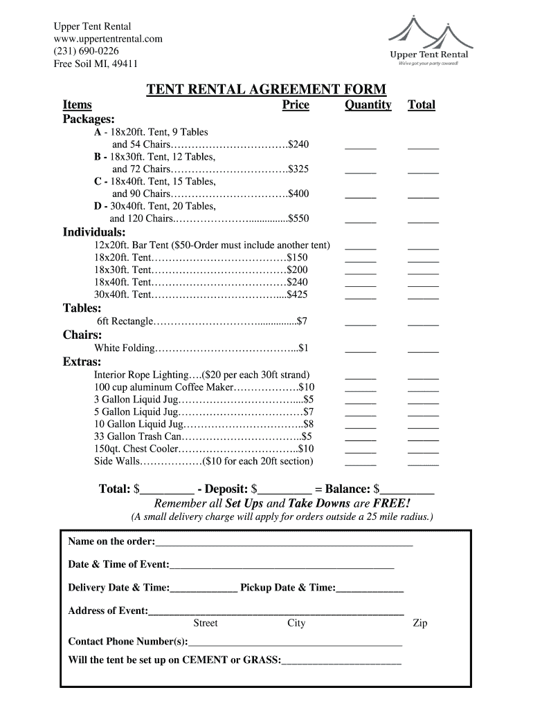 Tent Rental Agreement Template  Form