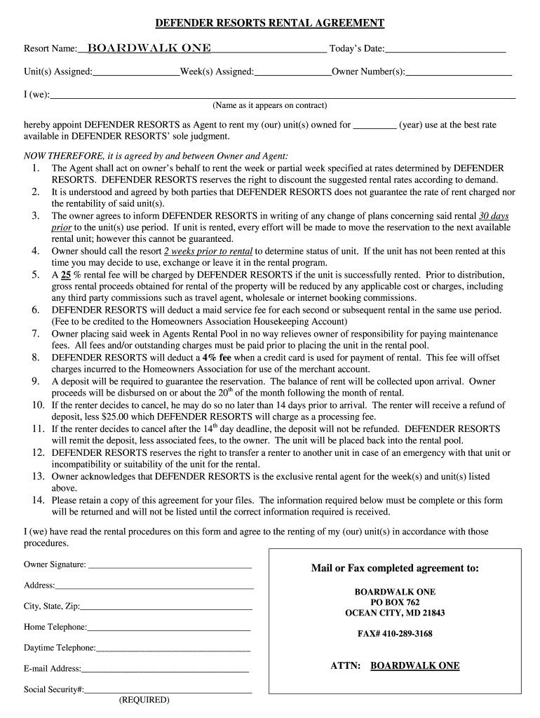 Resorts Agreement  Form