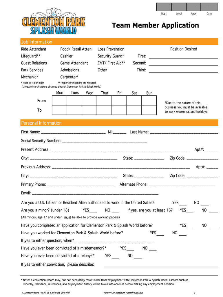 Clementon Park Application  Form