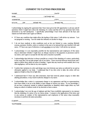 Consent to Tattoo Procedure  Form