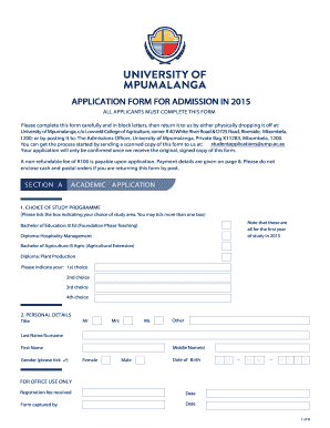  University of Mpumalanga Online Application 2015-2024