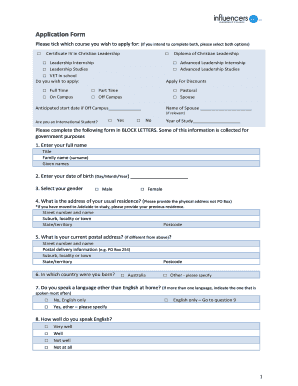 Influencers Leadership College Diploma Form