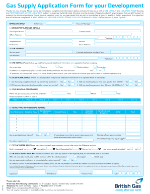 Gas Supply Application Form for Your Development British Gas
