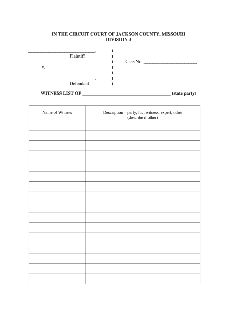 Missouri Witness List Form